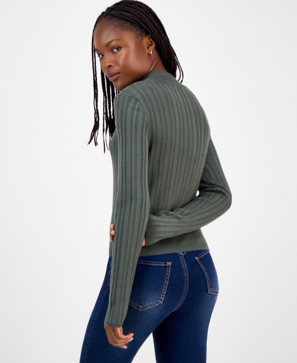 Hooked Up By Iot Juniors' Variegated Rib-knit Half-zip Sweater In Green