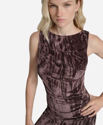 Women's Sleeveless Boat Neck Sheath Velvet Dress