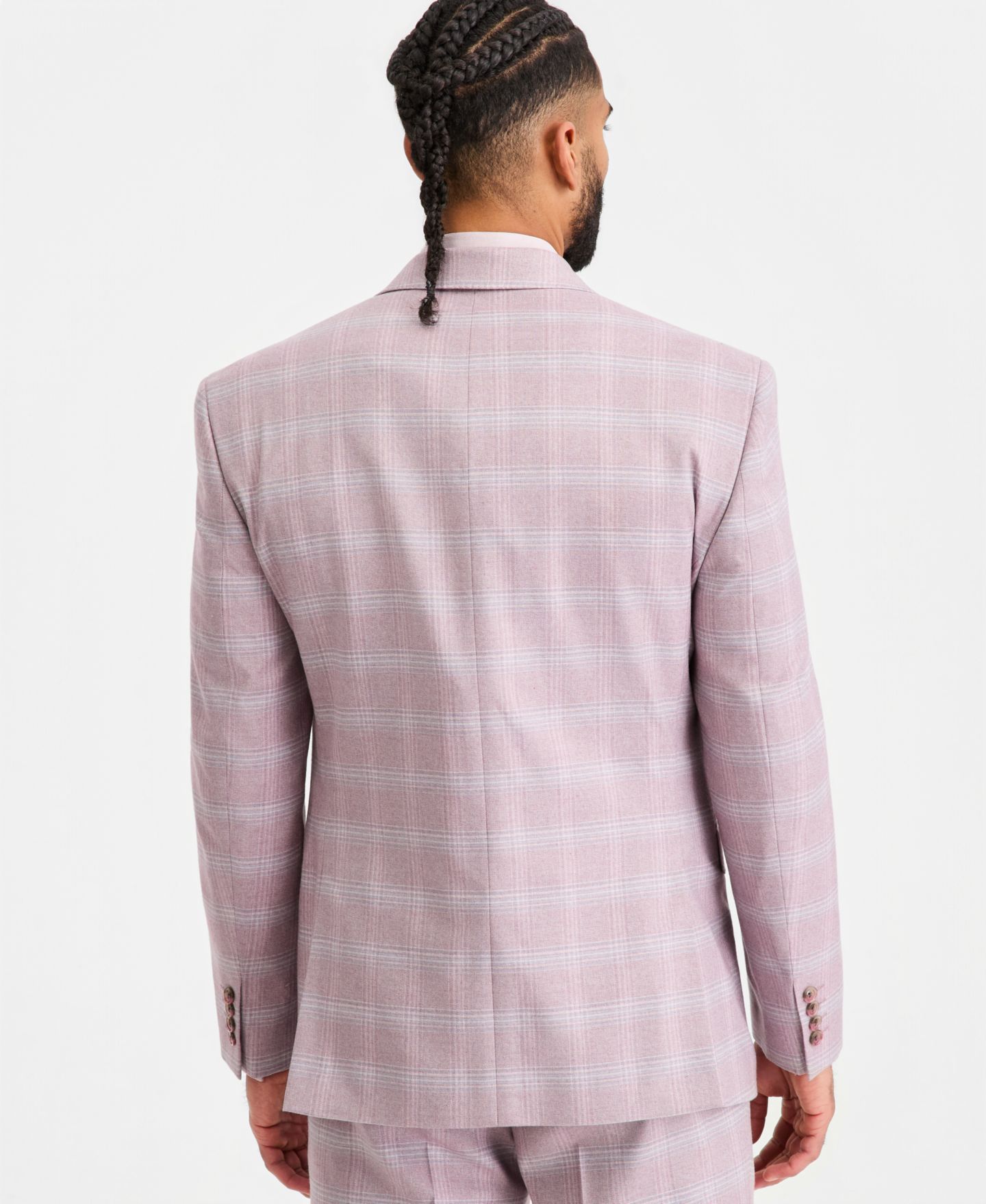 Мужские куртки Tayion Collection Classic-Fit Double-Breasted Windowpane Suit Separates, цвет: Пыльный розовый — фото 4