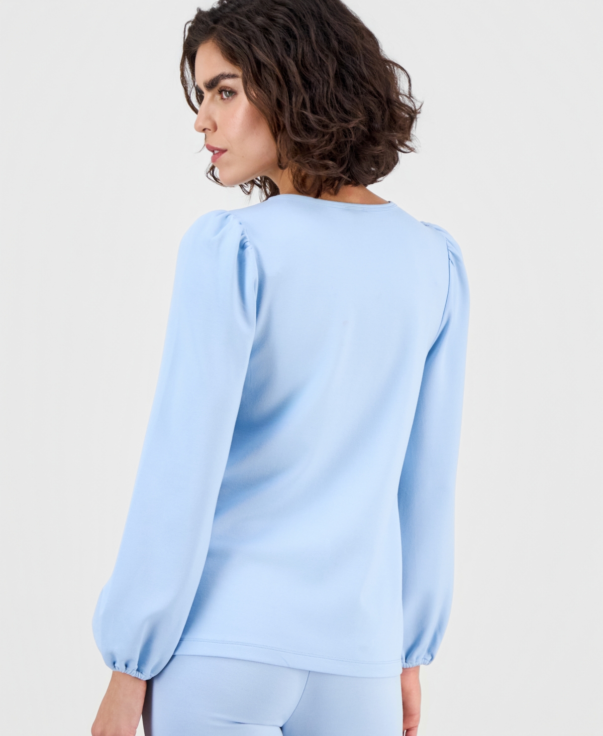 Ak Anne Klein Petite Serenity Knit Long-sleeve Top In Blue