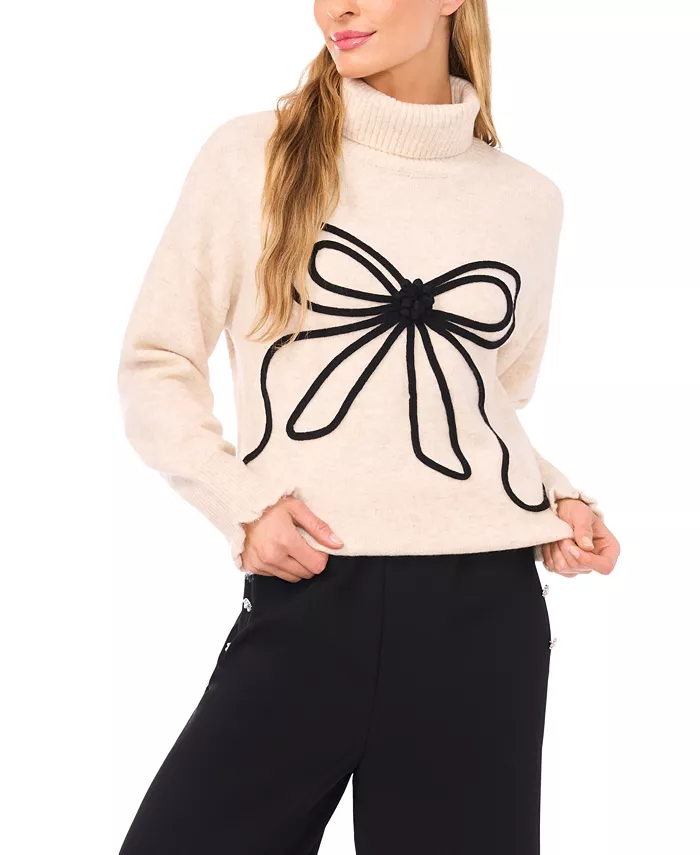 Women's Embroidered Ribbon Turtleneck Sweater