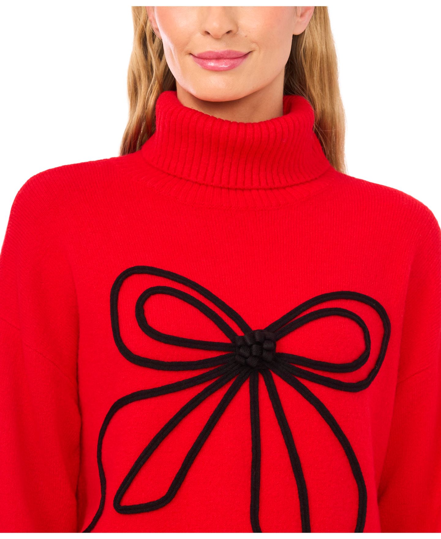 Женский свитер CeCe Embroidered Ribbon Turtleneck, цвет: Яркий вишнёвый — фото 2