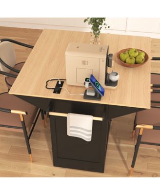 55.7" Rolling Kitchen Island with Dual Drop Leaves, Power Outlet, Storage Drawers & Cabinets