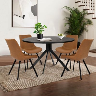 Compact 5-Piece Round Dining Set with 43 Inch Black Table and 4 Chairs, Ideal for Apartments or Breakfast Nooks-Maison Boucle