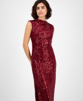Women's Drape-Neck Sleeveless Sequin Dress