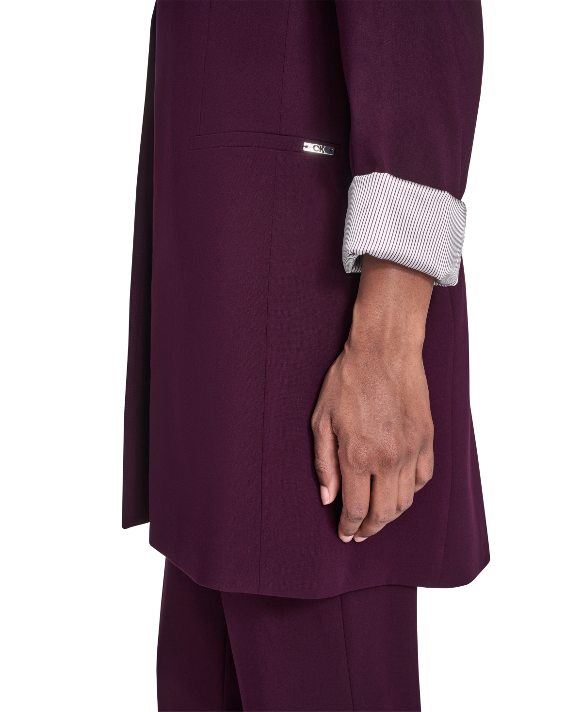 Calvin Klein Petite Lux Open Front 3/4-Sleeve Rollback Cuff Jacket