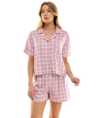Women's 2-Piece Boxy Notch Collar Top with Boxer Shorts Set