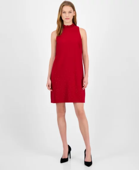 Petite Sleeveless Ruffle Dress - Red