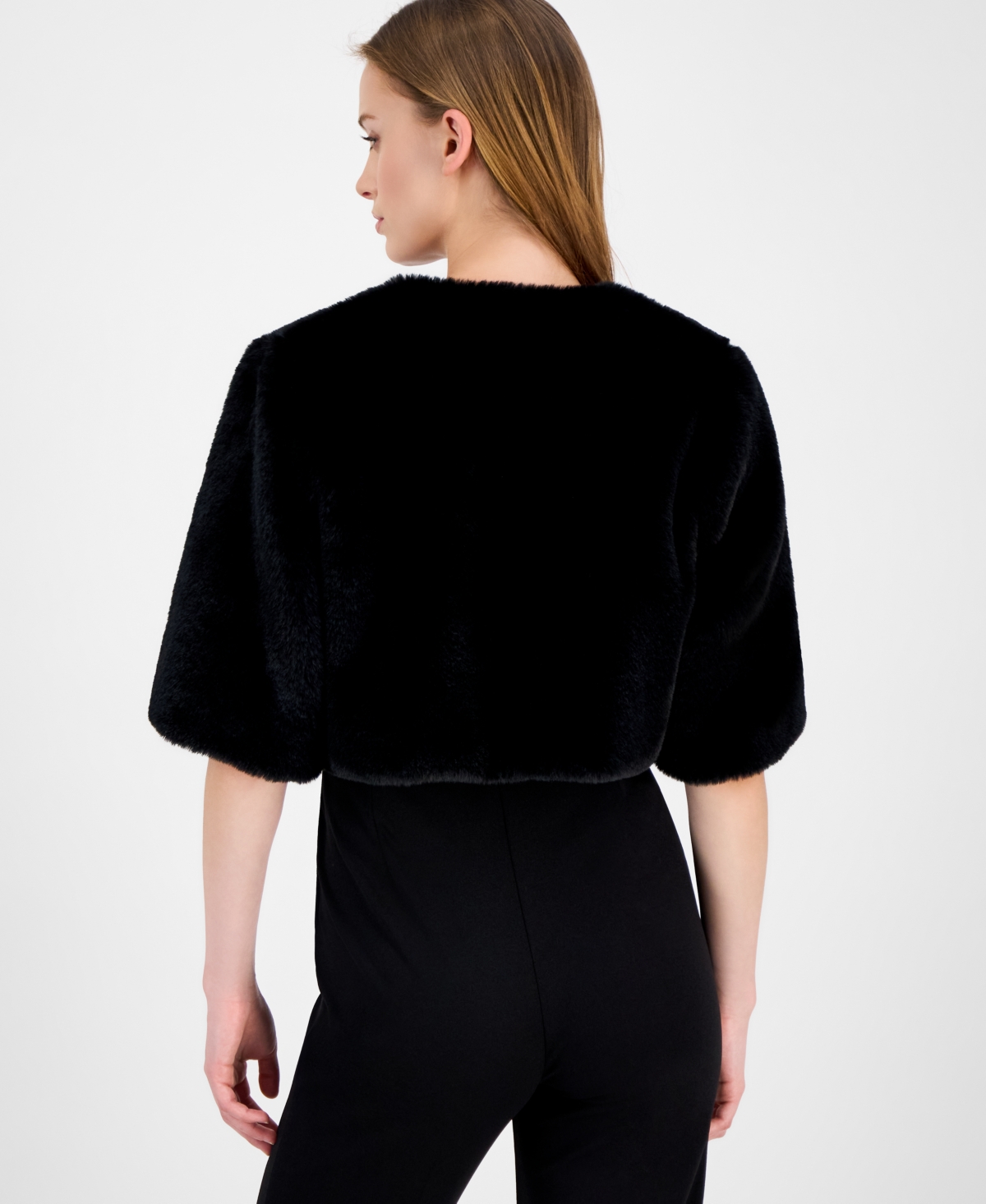Anne Klein Women's Faux Fur Open Front Shrug In Black