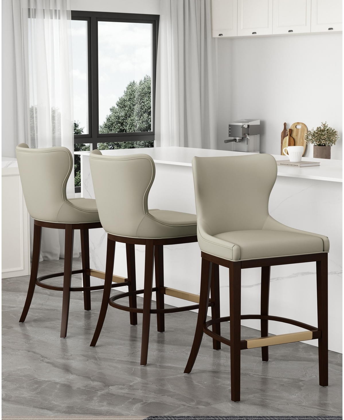 Manhattan Comfort Blair 43.9" Leatherette Upholstered Barstool In Gray