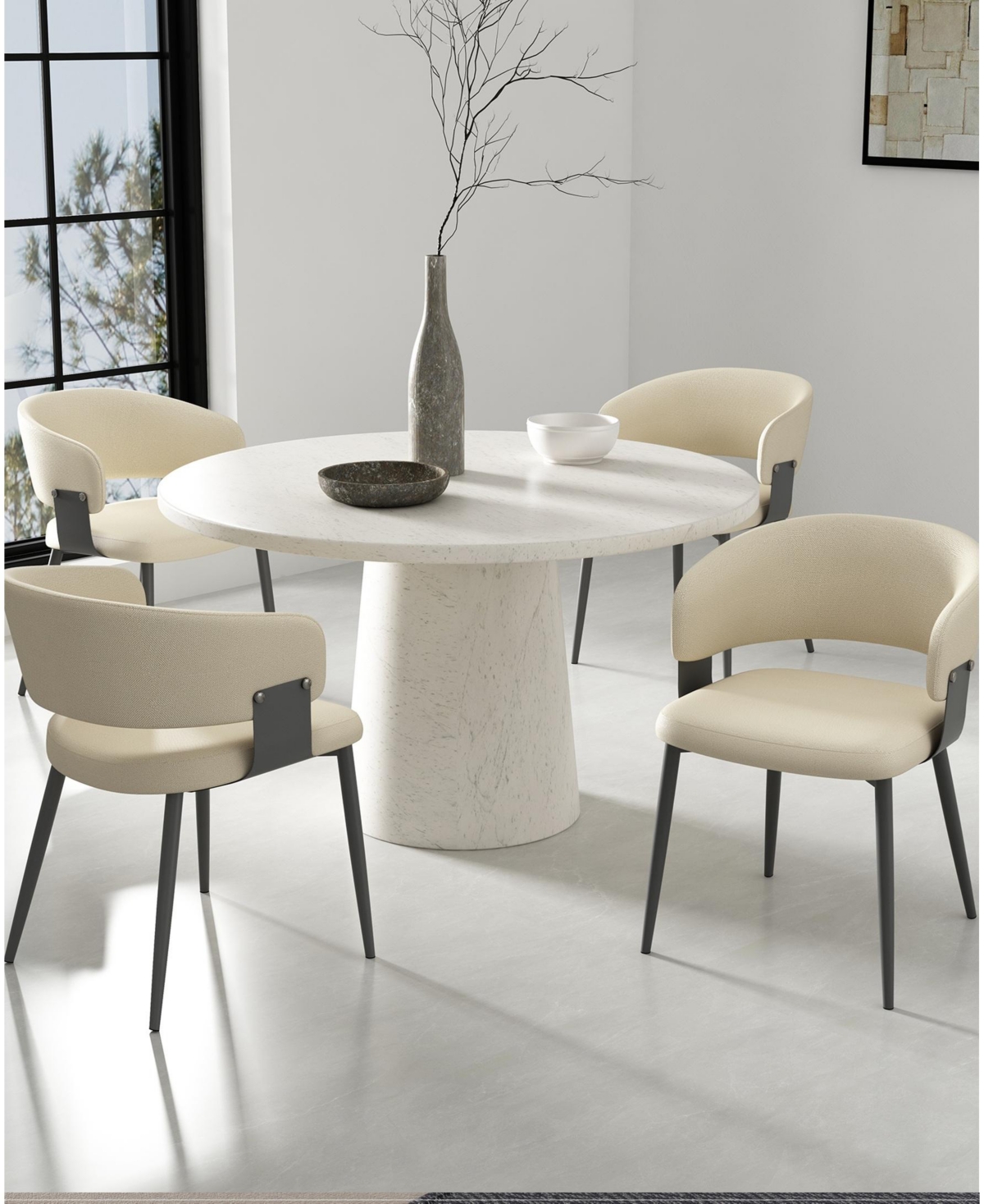 Manhattan Comfort Luce Textured 22.9" Leatherette Upholstered Dining Chair In Sand