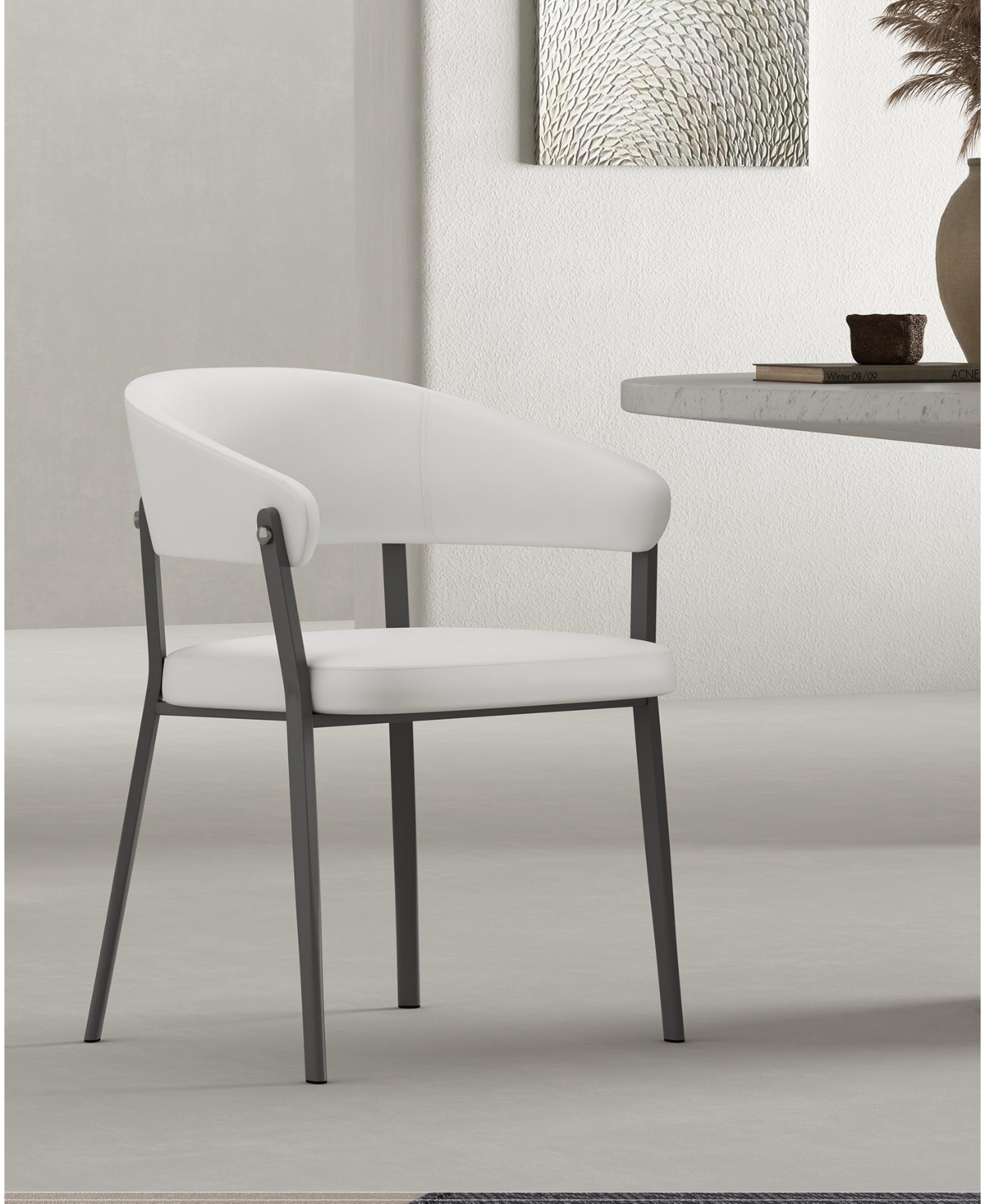 Manhattan Comfort Belle Textured 22.9" Leatherette Upholstered Dining Chair In White