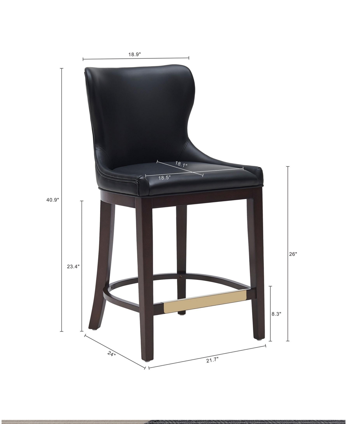 Manhattan Comfort Blair 40.9" Leatherette Upholstered Counter Stool In Black