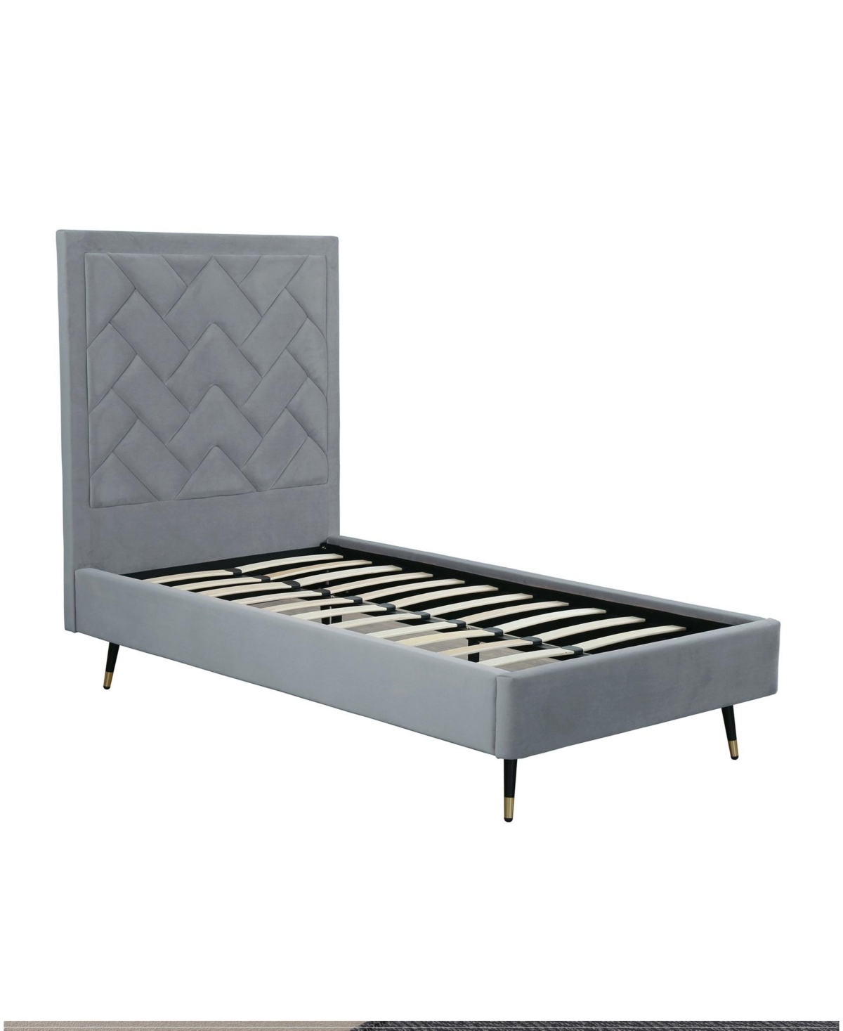 Manhattan Comfort Crosby Modern Twin-size Velvet Upholstered Bedframe And Headboard In Gray