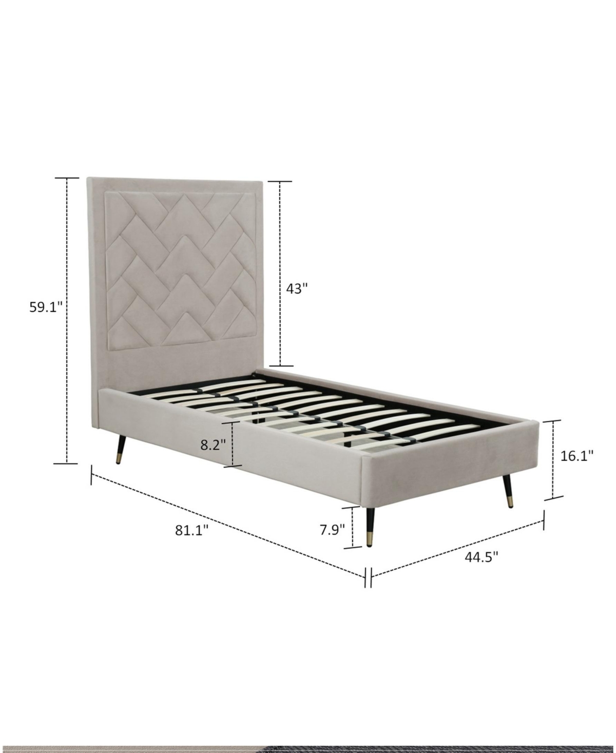 Manhattan Comfort Crosby Modern Twin-size Velvet Upholstered Bedframe And Headboard In Gray