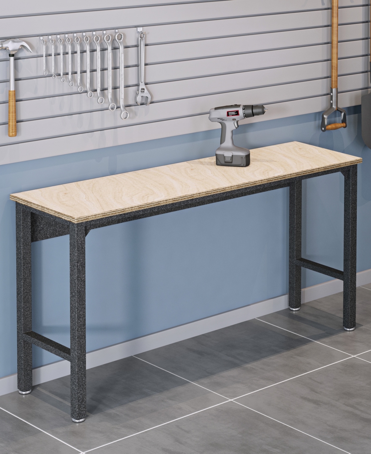 Manhattan Comfort Fortress 37.6" Metal Garage Table In Gray