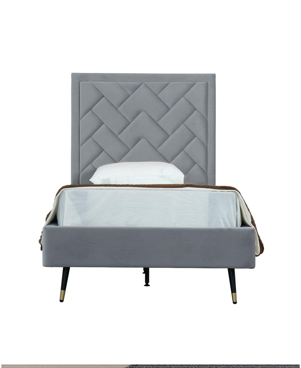 Manhattan Comfort Crosby Modern Twin-size Velvet Upholstered Bedframe And Headboard In Gray