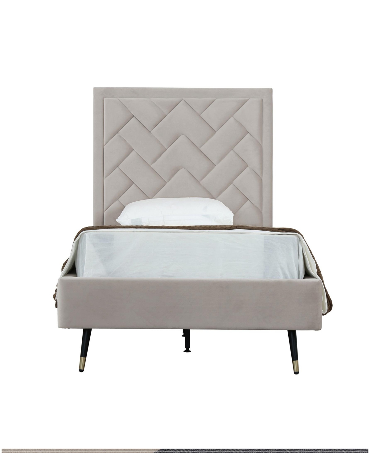 Manhattan Comfort Crosby Modern Twin-size Velvet Upholstered Bedframe And Headboard In Gray