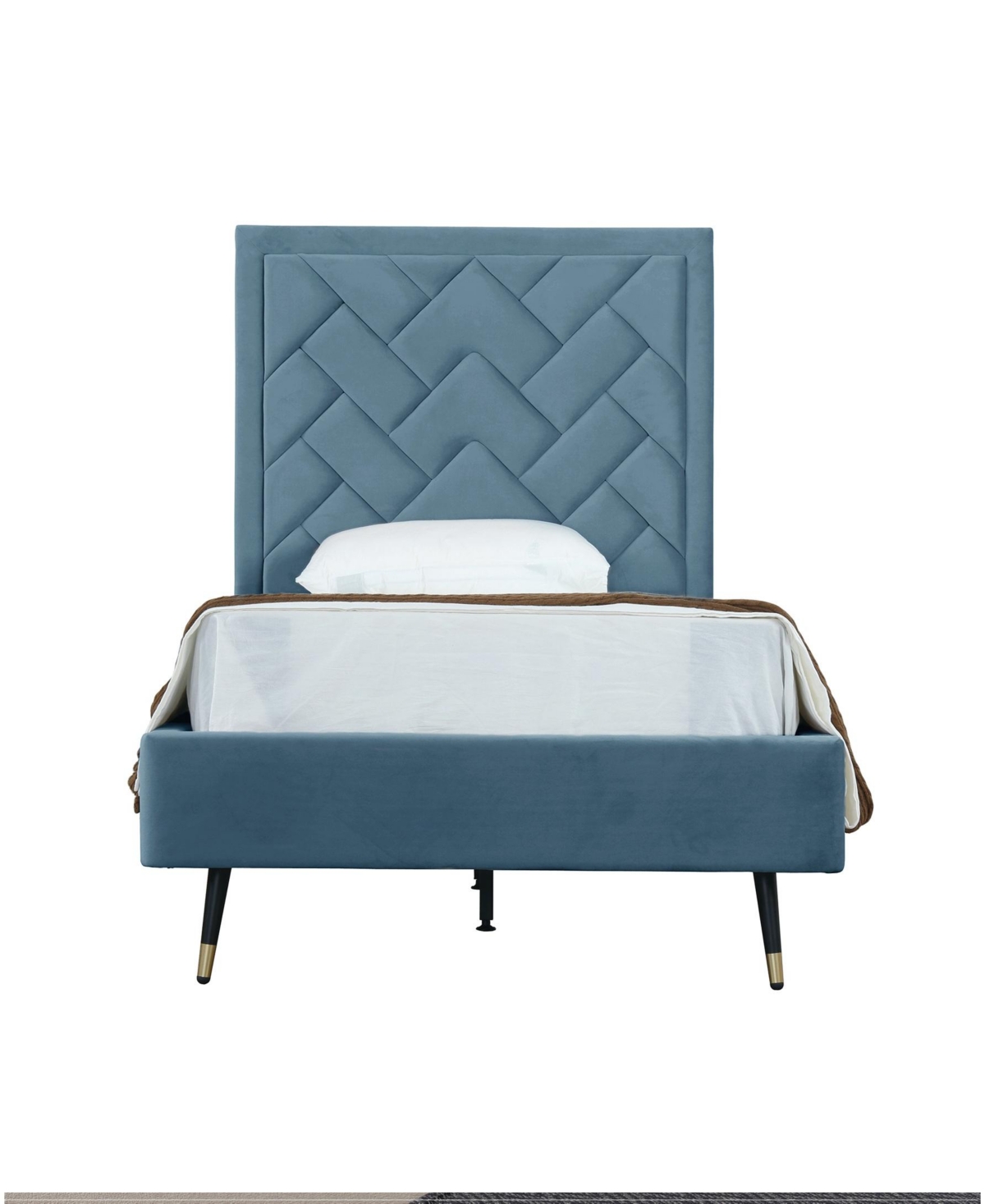 Manhattan Comfort Crosby Modern Twin-size Velvet Upholstered Bedframe And Headboard In Blue