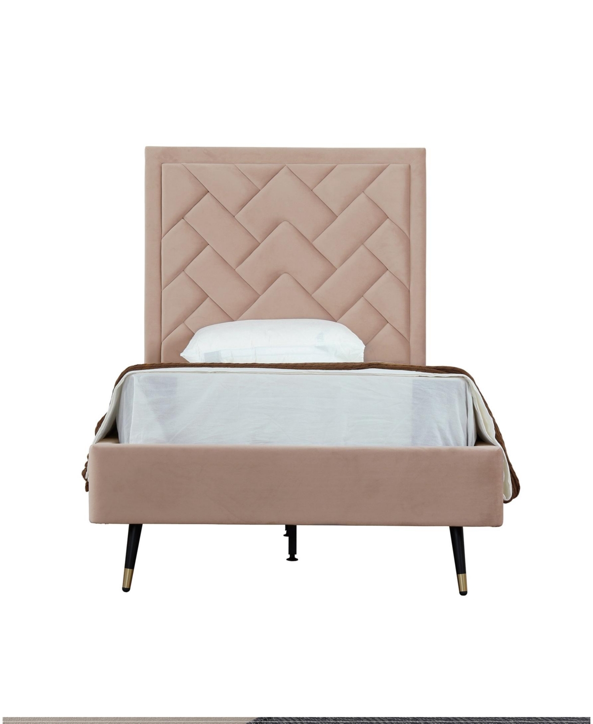 Manhattan Comfort Crosby Modern Twin-size Velvet Upholstered Bedframe And Headboard In Brown