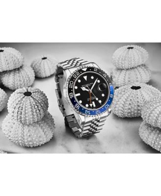 Meridian 3968 Men s GMT Diver Watch – Quartz Movement, 42mm Stainless Steel Case, Black Dial, Blue/Black Bezel