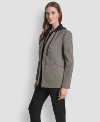 Petite Herringbone Pattern Fleece Hood Blazer