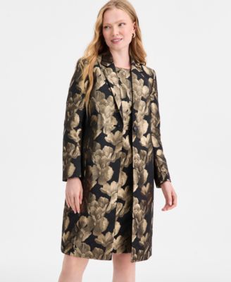 Women's Metallic Textured Coat &  damask Sleeveless Sheath Dress  