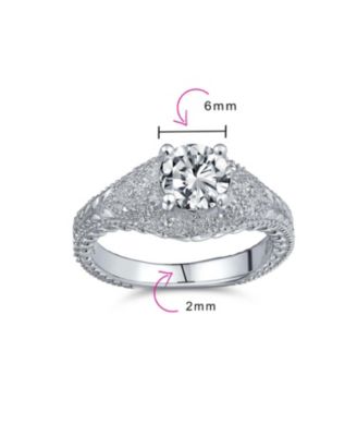 Art Deco Style 2CT Round Cubic Zirconia Solitaire Milgrain Setting CZ Pave Promise Ring Sterling Silver