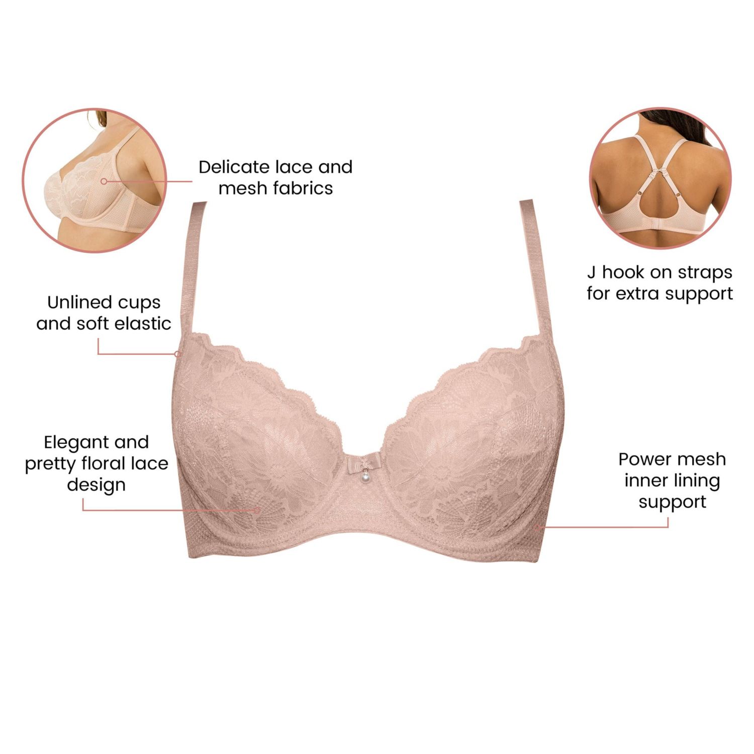 Women's Luxlacy Unlined Wired Bra, Desert Flower, 40H