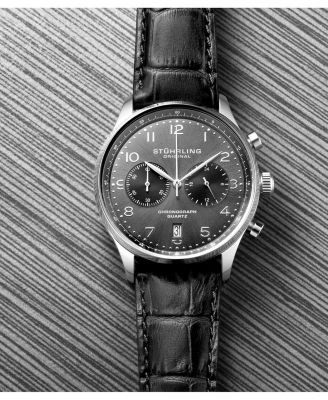 Men's Chrono, Silver Case, Gun Metal Grey Dial, Black Leather Strap Watch