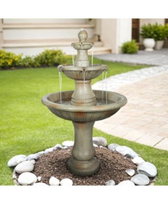 51.5” High 3-Tiers Modern Concrete Outdoor Water Fountain - Round Large Outdoor Fountains and Waterfalls for Garden, Patio, Yard, and Deck Decor, Featuring Natural Stone Look