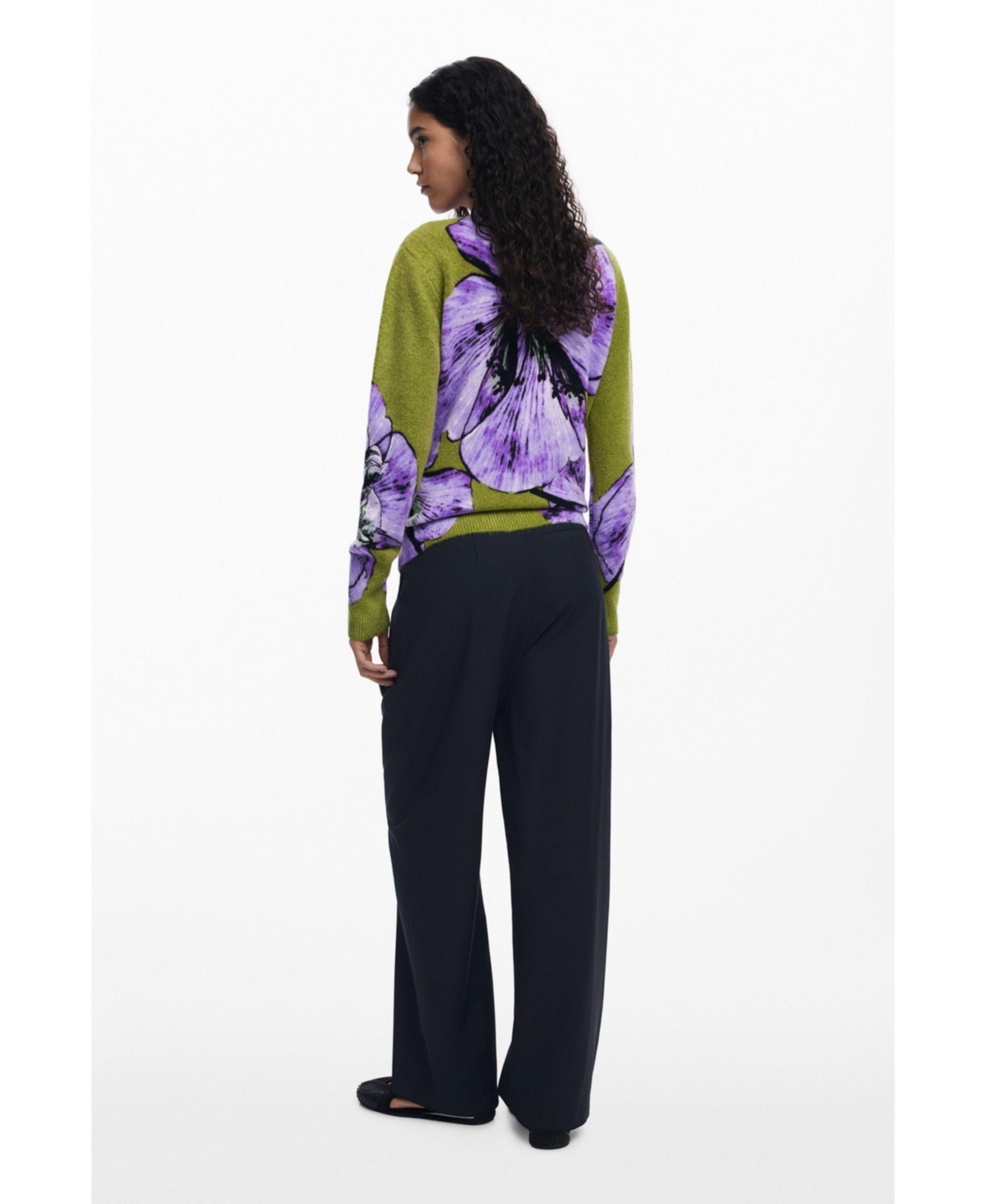 Desigual Floral Print Crewneck Sweater In Purple