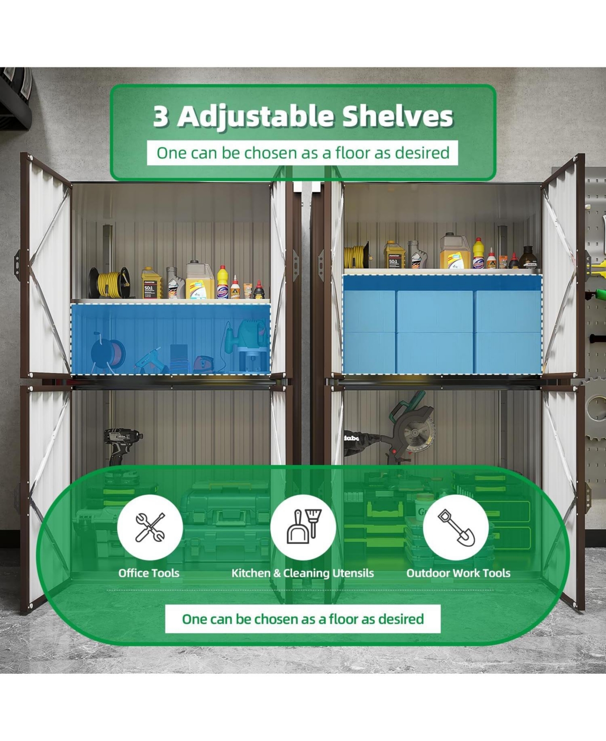 Aecojoy Outdoor Storage Cabinet Waterproof with Shelves, Vertical Tall Sheds