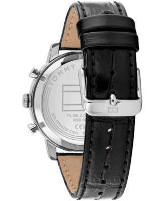 Men's Multifunction Black Leather Strap Watch, 42mm