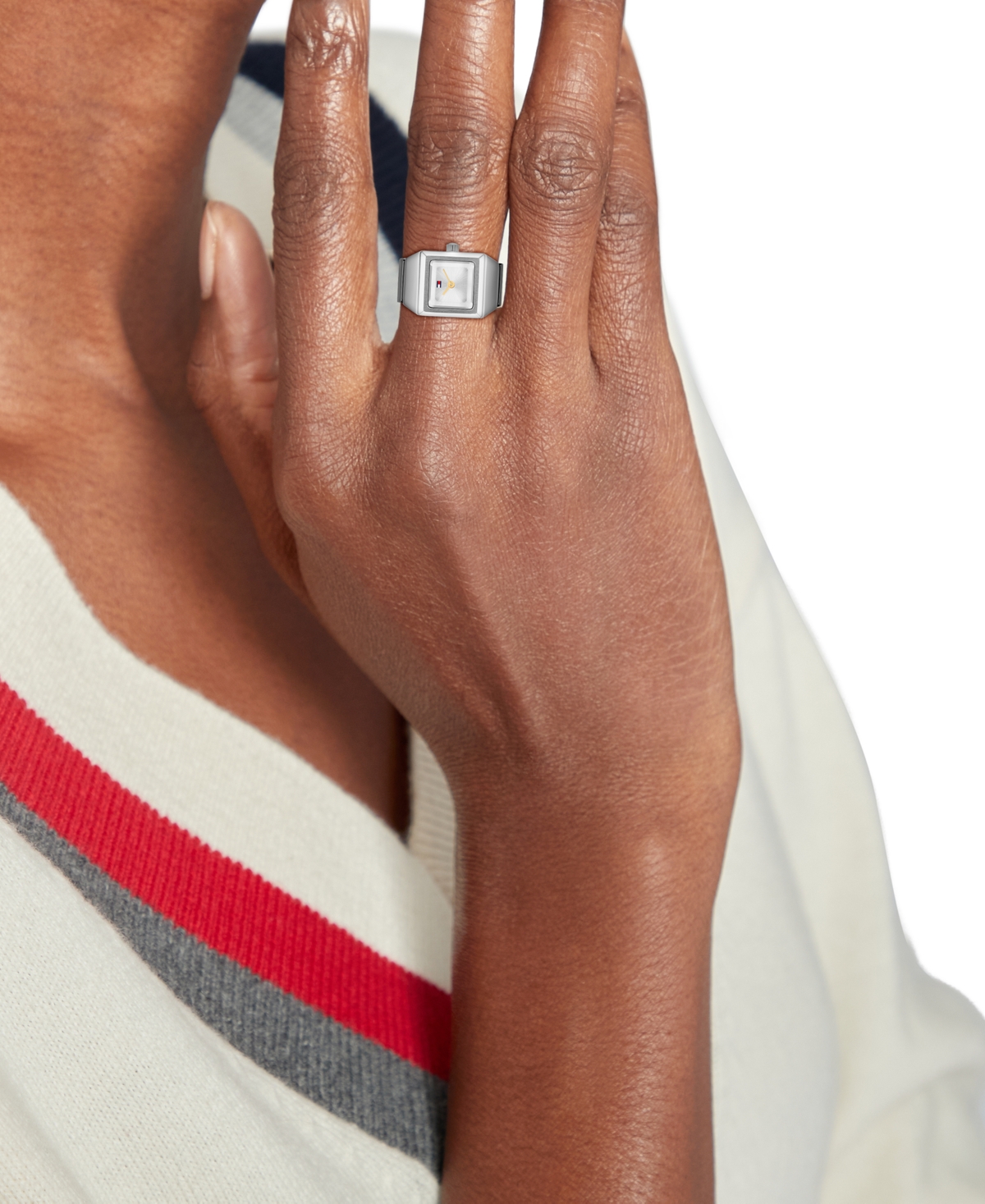 Tommy Hilfiger Women's Quartz Silver Tone Stainless Steel Watch Ring, 15mm In Metallic