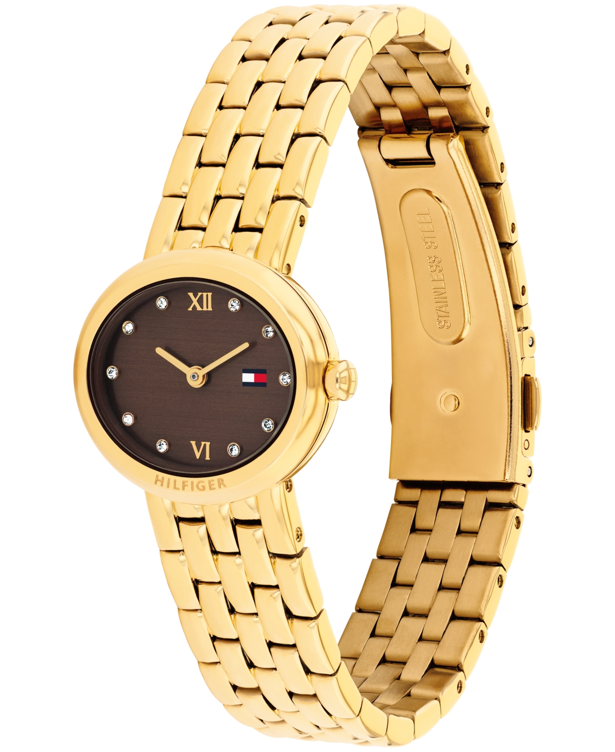 Tommy Hilfiger Women's Quartz Gold Tone Stainless Steel Bracelet Watch, 25mm In Gold