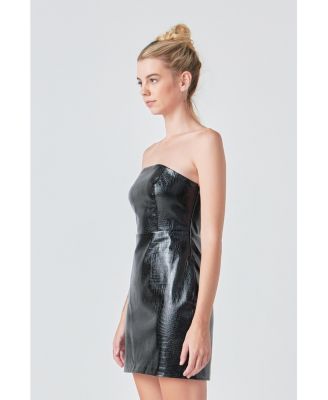 Women's Strapless Faux Leather Mini Dress