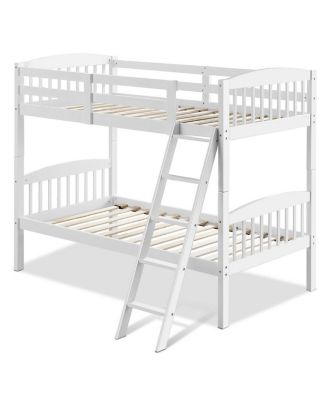 Wood Hardwood Twin Bunk Beds Convertible into 2 Individual Kid Bed Ladder