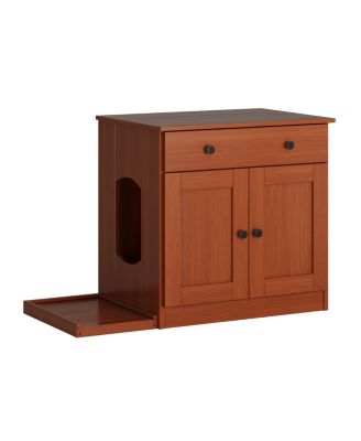 100% Solid Wood Ziva 2-Door Cat Litter Box Enclosure with Litter Catch