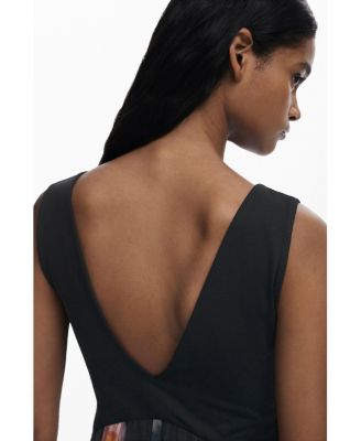 Women's Short dress with floral bimaterial