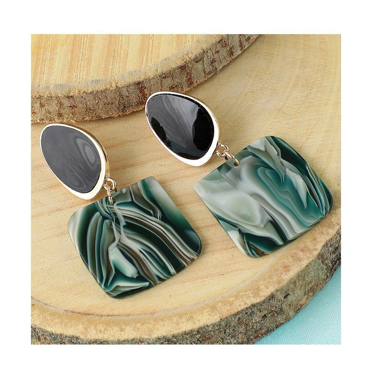 Sohi Women's Black Textured Geometric Drop Earrings