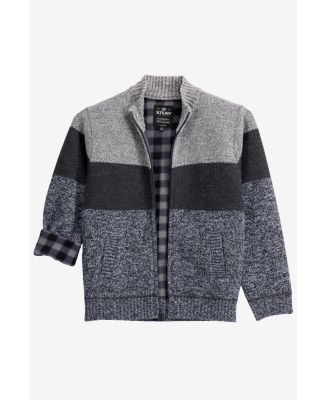 Boys Full Zip Mock Neck Sweater With Fleece Lining