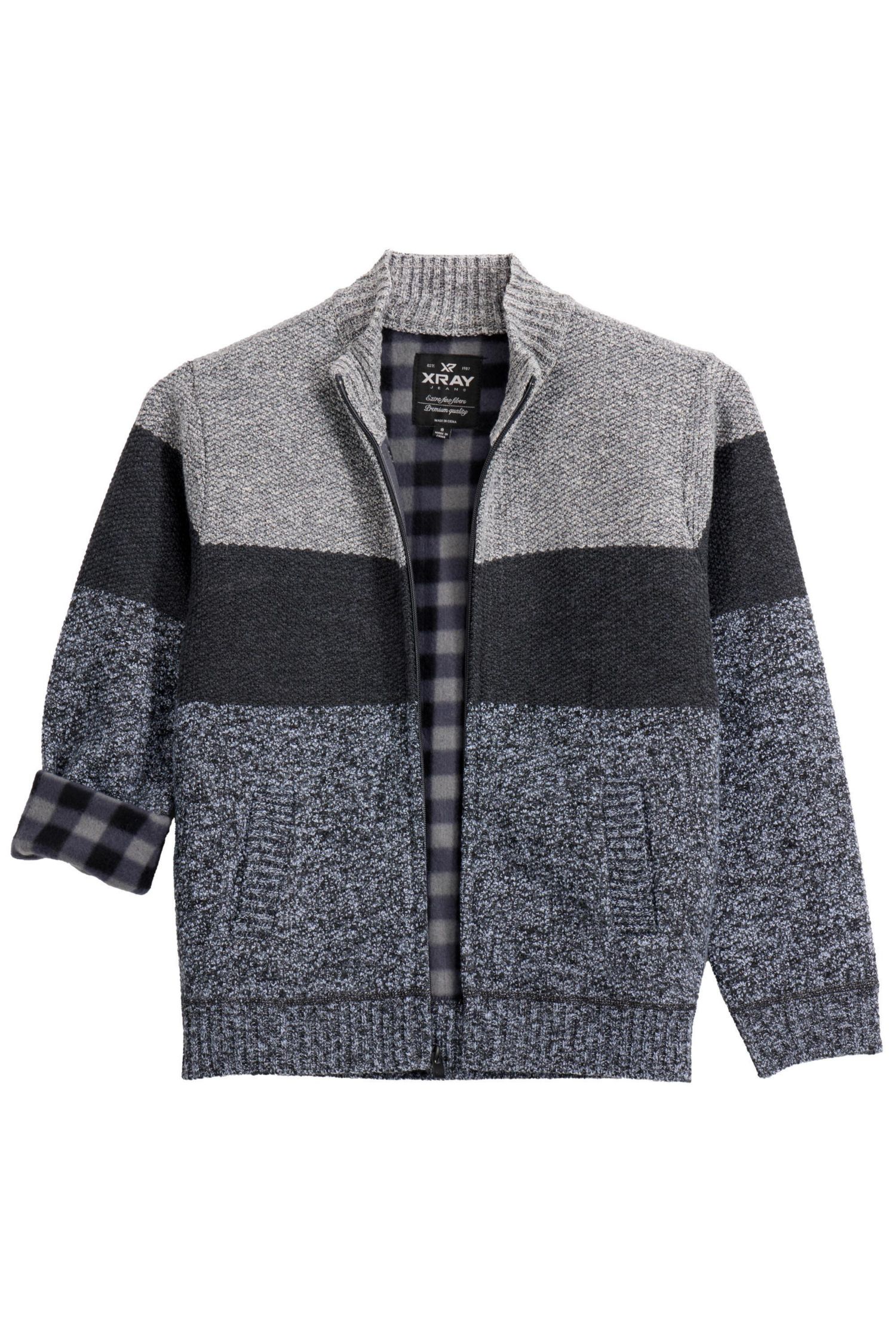 Boy's Full Zip Mock Neck Sweater With Fleece Lining