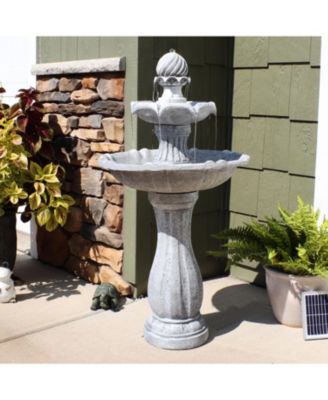 45" H Outdoor Arcade 2-Tier Solar Water Fountain with Battery Backup and LED Light