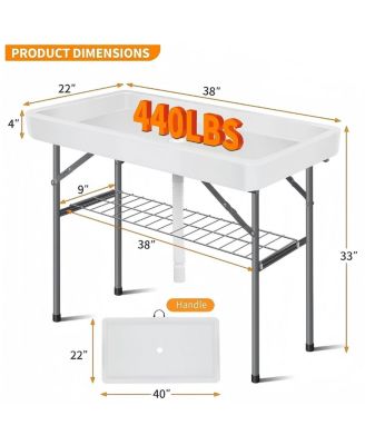 Portable Ice Cooler Table with Drain, Skirt & Handle, 440LBS Capacity