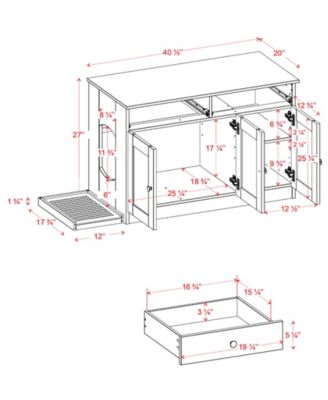 100% Solid Wood Ziva 3-Door Cat Litter Box Enclosure with Litter Catch