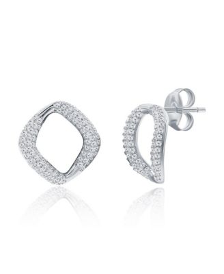 Sterling Silver, Pave CZ Square Necklace & Earrings Set