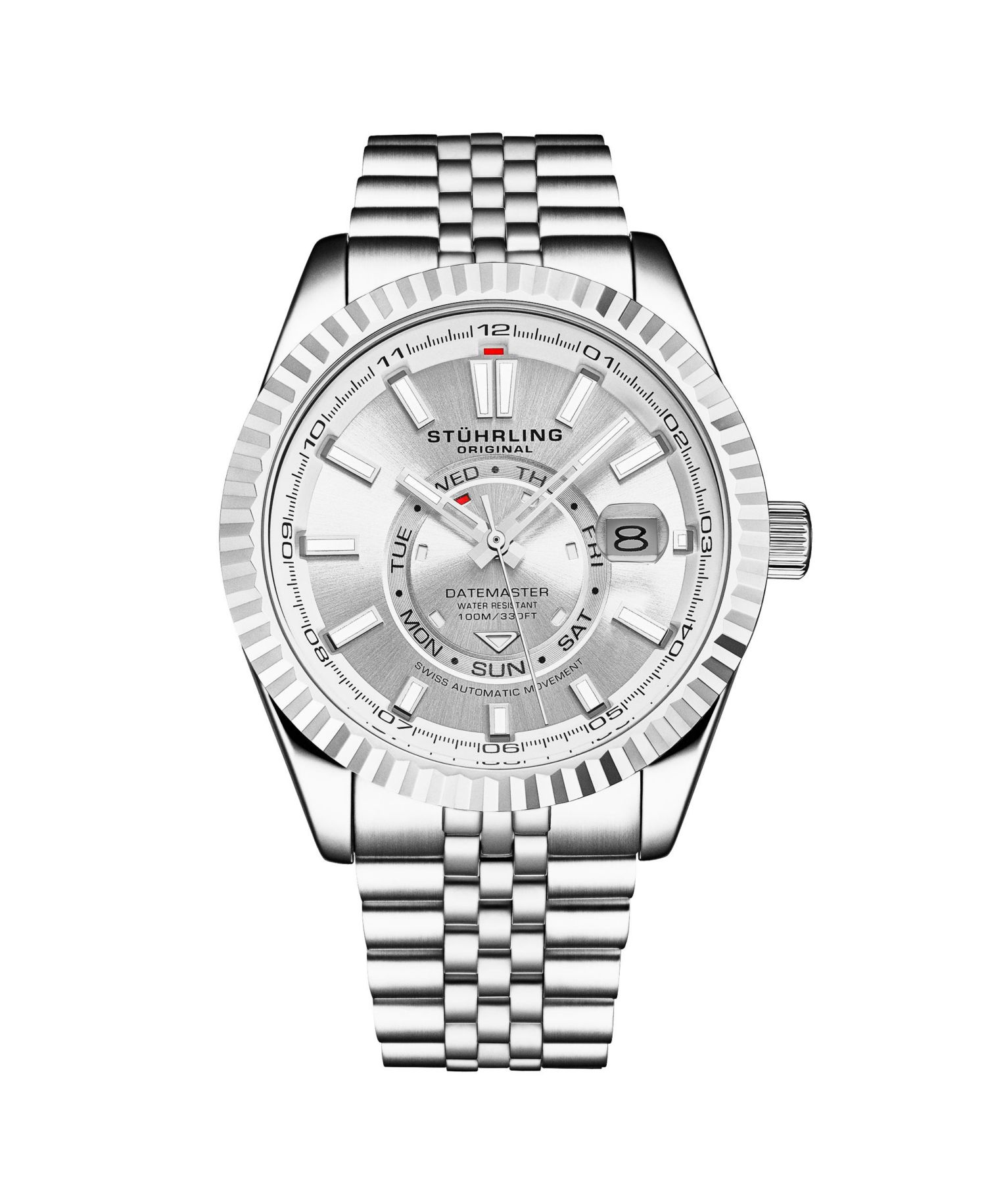 Datemaster II Men s Swiss Automatic 42mm Stainless Steel Watch, Silver Dial, Fluted Bezel, Day & Date, 100M Water Resistant