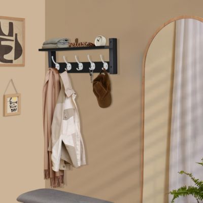 24 Inch Floating Wall Shelf with 5 Heavy Duty Hooks – for Entryway, Bathroom, Bedroom, Kitchen, or Mudroom