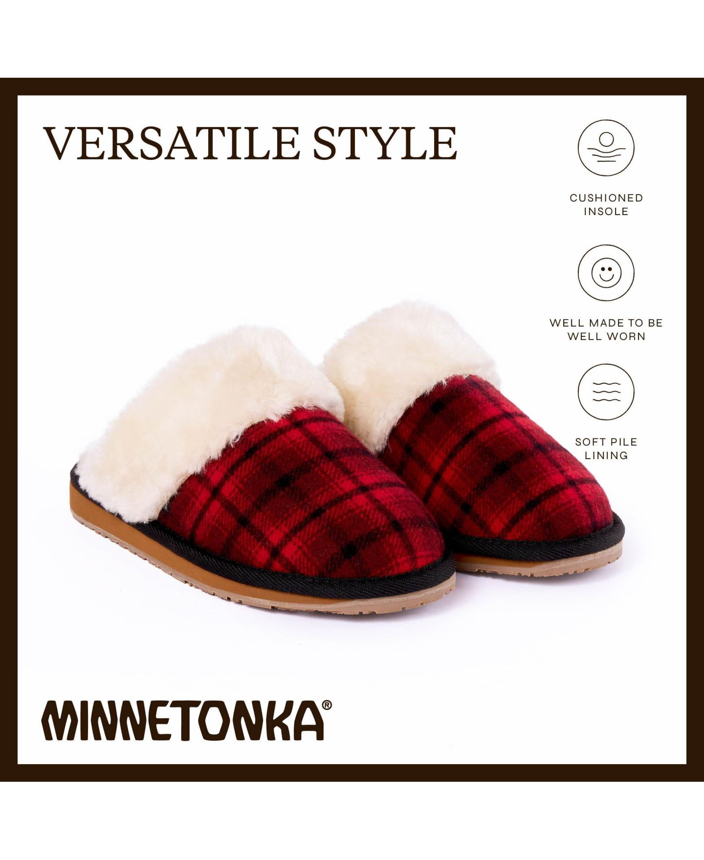 Женские тапочки Minnetonka Carefree Scuff Slippers, цвет: Красный клетчатый — фото 5